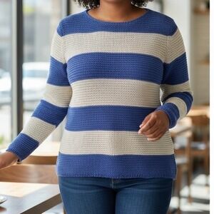 NWT Chicos Horizontal Harley Stripe Sweater Pullover Metallic Knit S $89 New